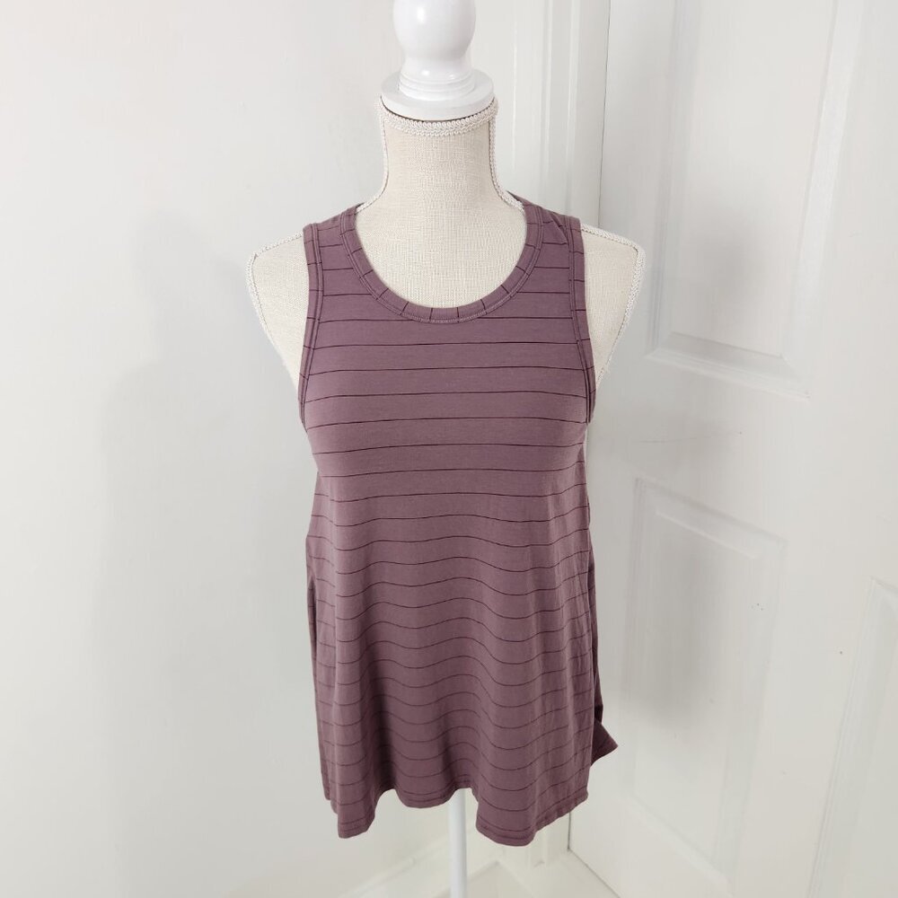 Lululemon Top Womens 4 Long For Length Tank Short Serve Stripe Antique Bark Garn